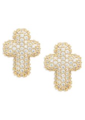 Adriana Orsini 18K Goldplated Brass & Glass Crystal Puffy Cross Stud Earrings