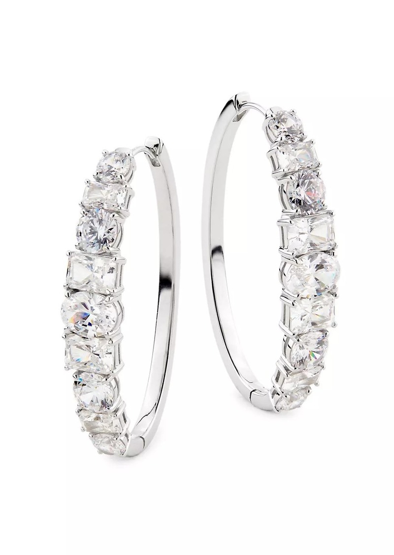 Adriana Orsini Mesmerize Rhodium-Plated & Cubic Zirconia Oval Hoop Earrings