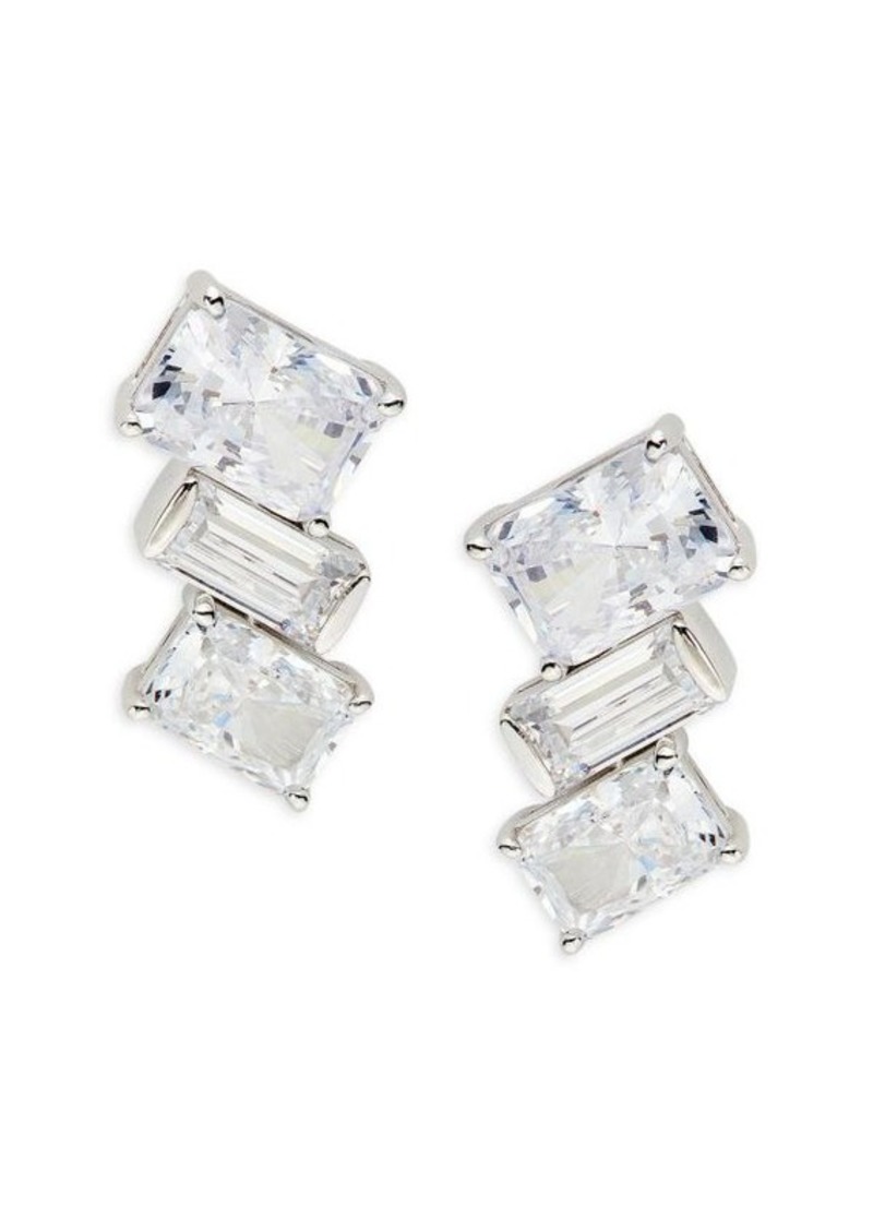 Adriana Orsini Rhodium Plated Sterling Silver & Cubic Zirconia Jazz Angled Stud Earrings