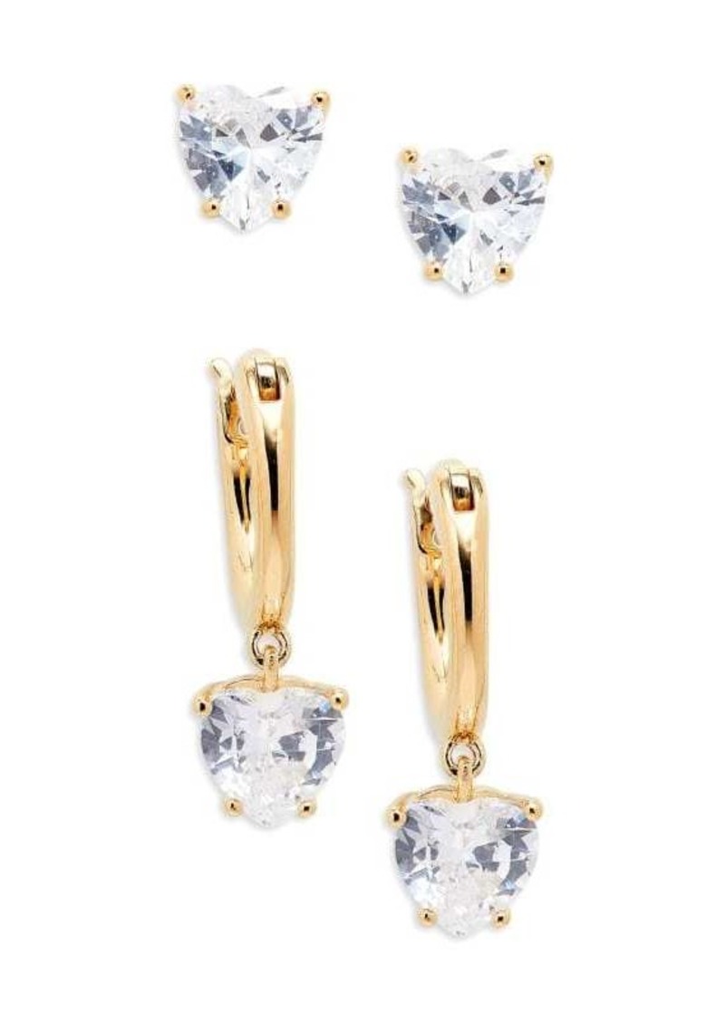 Adriana Orsini Set of 2 18K Goldplated & Cubic Zirconia Heart Earrings