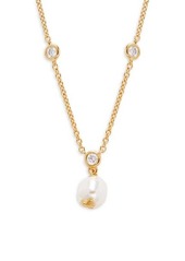Adriana Orsini Sweet Pea 18K Goldplated, Simulated Pearl & Cubic Zirconia Drop Necklace