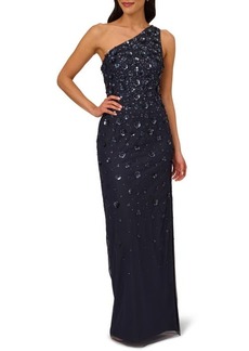 Adrianna Papell 3D Beaded & Sequin One-Shoulder Gown
