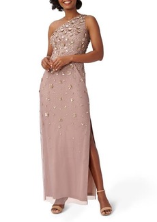 Adrianna Papell 3D Beaded & Sequin One-Shoulder Gown