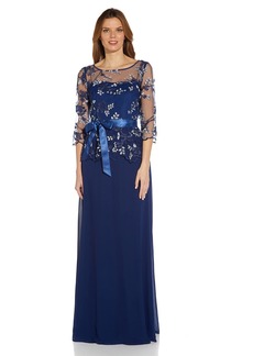 Adrianna Papell Women's 3D Embroidery and Chiffon Gown