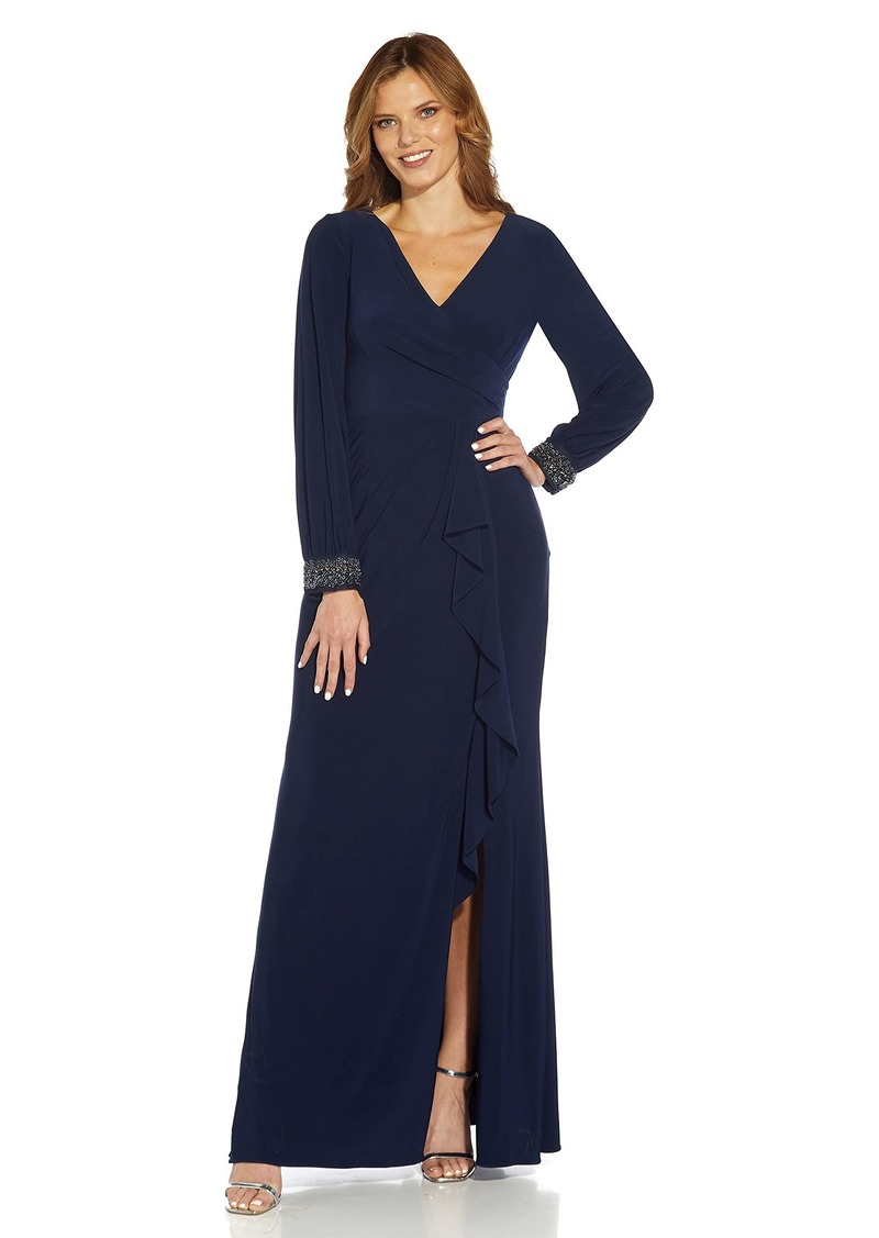 Adrianna Papell Women's Draped Jersey Beaded Gown