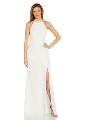 Adrianna Papell Women's Pearl Crepe Halter Gown