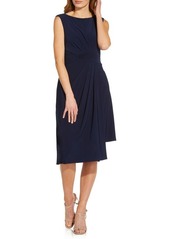 Adrianna Papell Asymmetric Jersey Cocktail Midi Dress in Midnight at Nordstrom