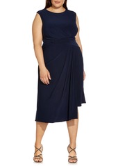 Adrianna Papell Asymmetric Jersey Cocktail Midi Dress (Plus Size)