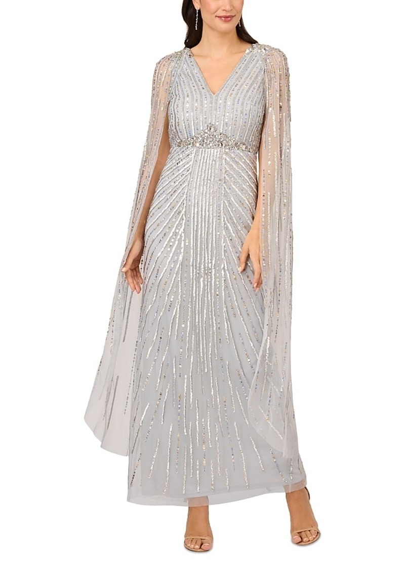 Adrianna Papell Beaded Cape Gown