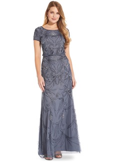 Adrianna Papell Beaded Gown - Dusty Blue