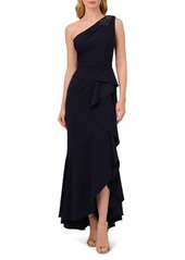 Adrianna Papell Beaded One-Shoulder Crepe Gown