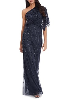 Adrianna Papell Sequin One-Shoulder Gown