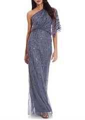 Adrianna Papell Sequin One-Shoulder Gown