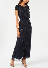 Adrianna Papell Beaded Short-Sleeve Gown