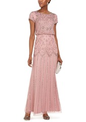 Adrianna Papell Beaded Short-Sleeve Gown