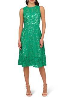 Adrianna Papell Belted Sleeveless Lace Midi Dress