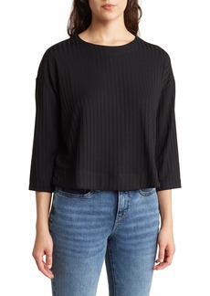 Adrianna Papell Button Back Long Sleeve Ribbed T-Shirt in Black at Nordstrom Rack