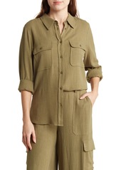Adrianna Papell Button-Up Utility Shirt in Barley at Nordstrom Rack