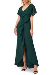 Adrianna Papell Chiffon Overlay Crepe Mermaid Gown