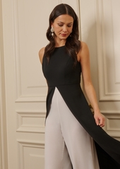 Adrianna Papell Colorblocked Overlay Jumpsuit - Black/Ivory