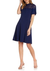 Adrianna Papell Crepe Fit & Flare Dress in Navy Sateen at Nordstrom