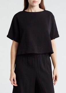 Adrianna Papell Crinkle Boxy Crop T-Shirt in Black at Nordstrom Rack