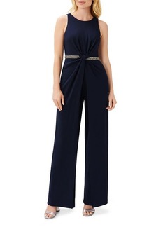 Adrianna Papell Crystal Belt Sleeveless Crepe Jumpsuit in Midnight at Nordstrom