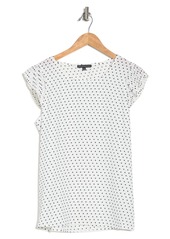 Adrianna Papell Dot Print Ruffle Cap Sleeve Top in Ivory/Black Fine Dot at Nordstrom Rack