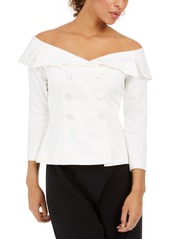 Adrianna Papell Double-Breasted Off-The-Shoulder Top