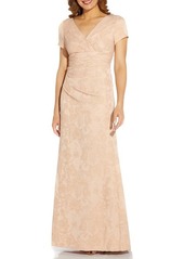 Adrianna Papell Draped Metallic Matelassé Gown in Blush/Gold at Nordstrom