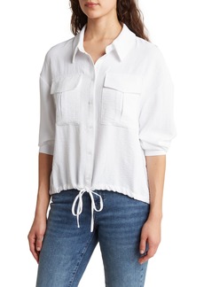 Adrianna Papell Drawstring Waist Button-Up Blouse in White at Nordstrom Rack