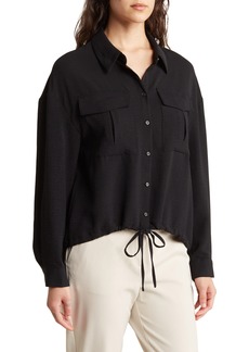 Adrianna Papell Drawstring Waist Button-Up Blouse in Black at Nordstrom Rack