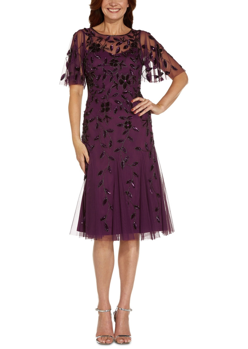 Adrianna Papell Embellished Flutter-Sleeve A-Line Dress