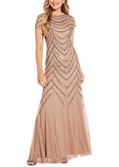 Adrianna Papell Embellished Godet-Inset Gown