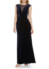 Adrianna Papell Embellished Neck Velvet Mermaid Gown in Midnight at Nordstrom