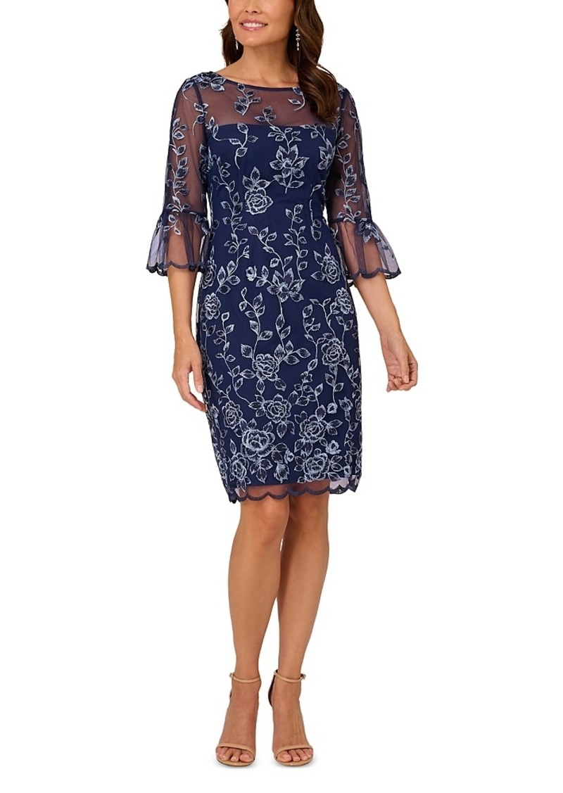 Adrianna Papell Embroidered Bell Sleeve Dress