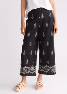 Adrianna Papell Embroidered Cotton Wide Leg Pants in Black/Cream at Nordstrom Rack