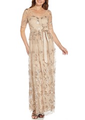 Adrianna Papell Embroidered Evening Gown in Champagne Gold at Nordstrom