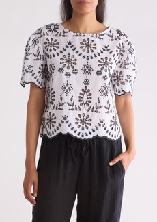 Adrianna Papell Embroidered Eyelet Top in White/Black at Nordstrom Rack