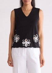 Adrianna Papell Embroidered Floral Moss Crepe Tank in Black/White at Nordstrom Rack