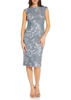 Adrianna Papell Embroidered Lace Sleeveless Midi Dress in Light Blue at Nordstrom