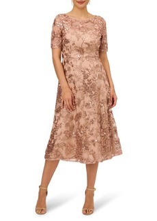 Adrianna Papell Embroidered Sequin Midi Fit & Flare Dress
