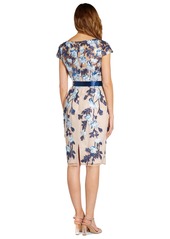 Adrianna Papell Embroidered Sheath Dress - Midnight Nude