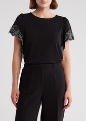 Adrianna Papell Embroidered Trim T-Shirt in Black/Cream at Nordstrom Rack