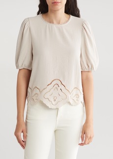 Adrianna Papell Eyelet Border Crop Top in Pebble at Nordstrom Rack