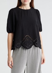Adrianna Papell Eyelet Border Woven Top in Black at Nordstrom Rack