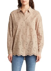 Adrianna Papell Eyelet Button-Up Shirt in Dusty Olive at Nordstrom Rack