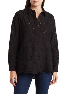 Adrianna Papell Eyelet Button-Up Shirt in Black at Nordstrom Rack