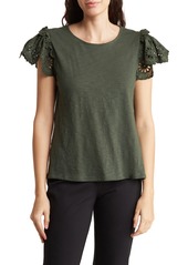 Adrianna Papell Eyelet Flutter Sleeve Crepe Top in Dusty Olive at Nordstrom Rack