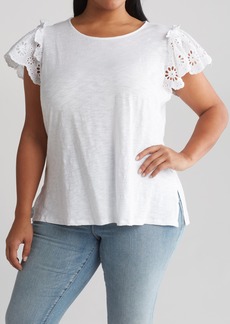 Adrianna Papell Eyelet Flutter Sleeve Top in White at Nordstrom Rack